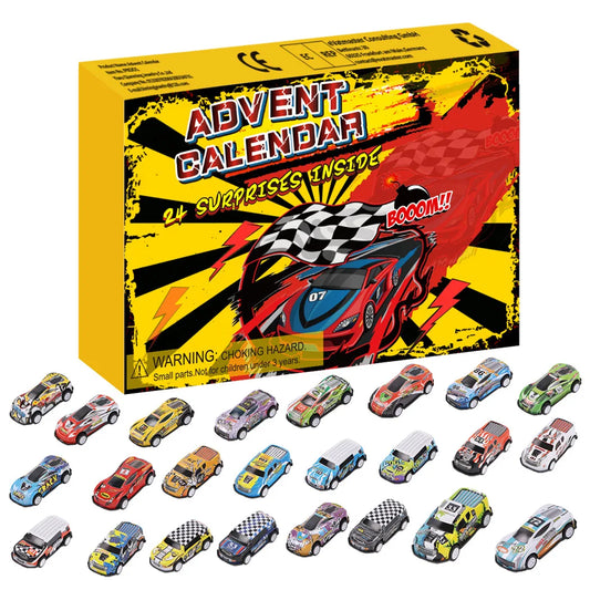24PCS Christmas Advent Calendar Race Car Countdown Set for Kids – Fun Holiday Decoration and Gift