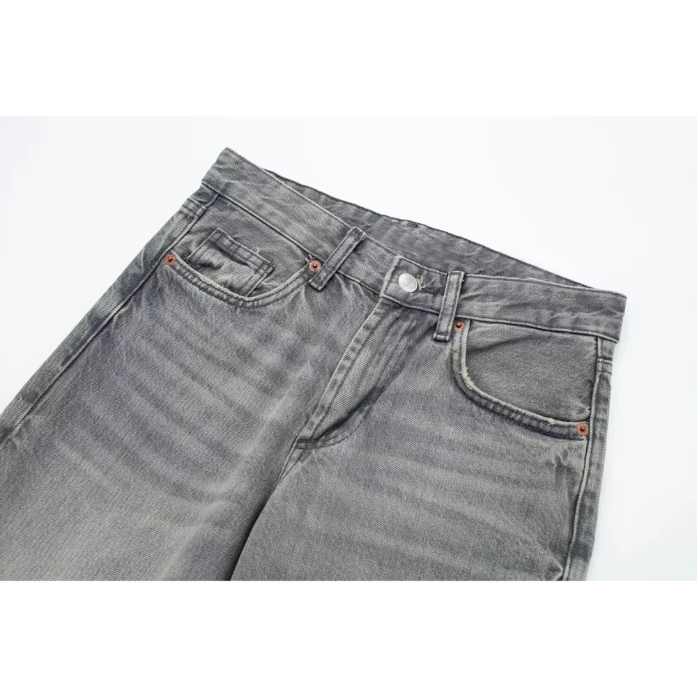 Women's High Waist Jeans Gray Size M Stretch Denim