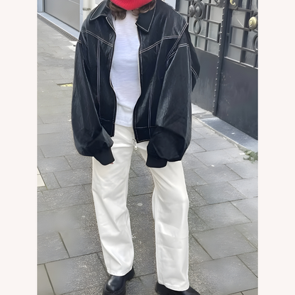 Women's Oversized Bomber Jacket Red Size M Vegan Faux Leather