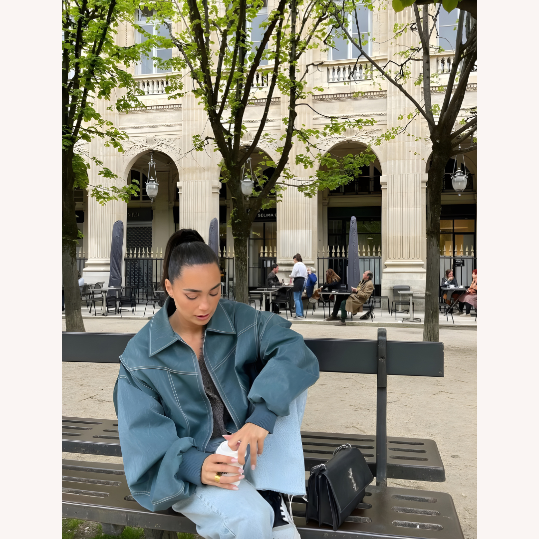 Women's Oversized Bomber Jacket Red Size M Vegan Faux Leather