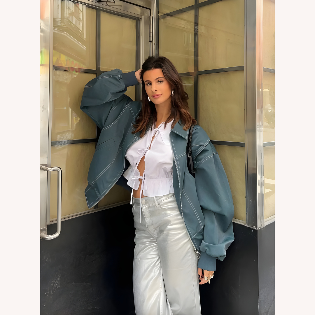 Women's Oversized Bomber Jacket Red Size M Vegan Faux Leather