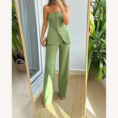 Women's Chic and Modern Bustier Jumpsuit for Elegant Events - Fitted Size, Polyester and Spandex