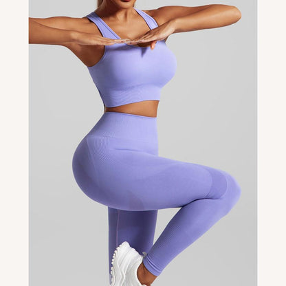 Women's Sports Set Seamless High Waist with Cross Back Bra - Optimal Comfort for Gym and Yoga