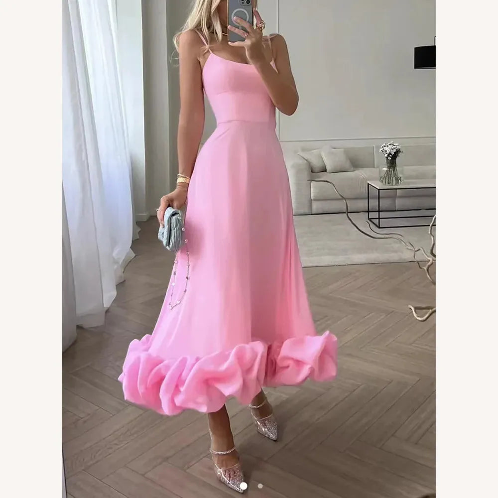 Elegant Women's Midi Dress with Ruffles, Chic Bustier Neckline for Special Occasions - Comfort and Style