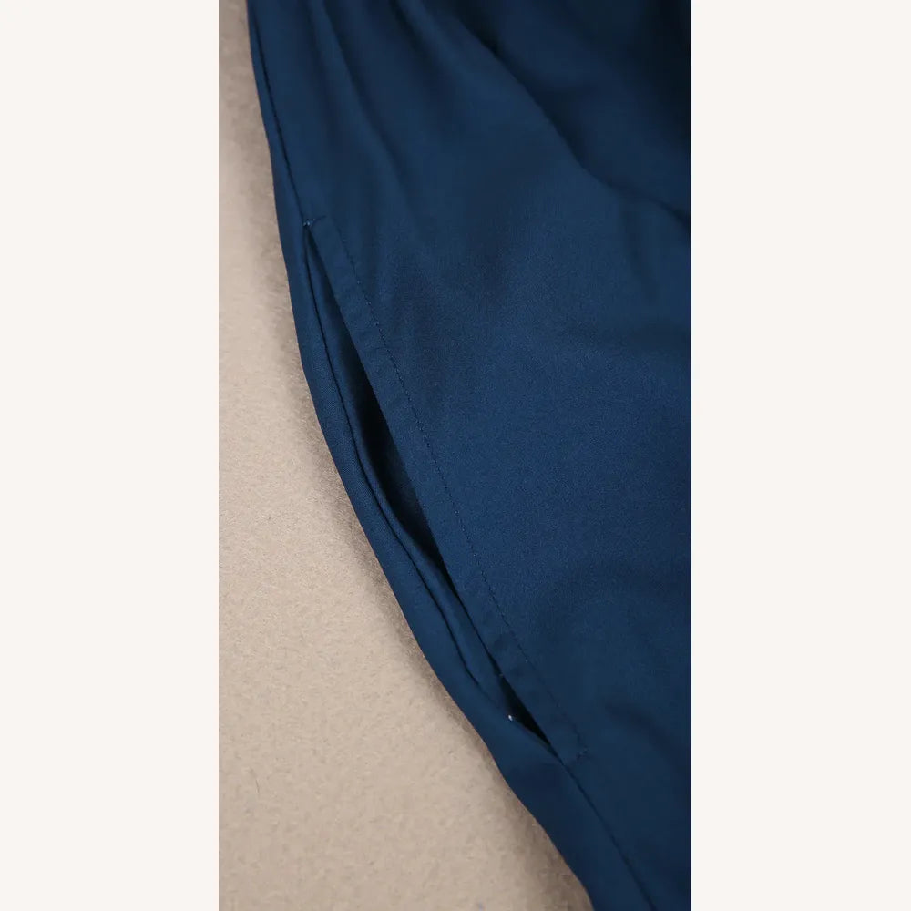 Long Pleated Women's Dress Cobalt Blue with V-Neck and Cold Shoulders - Casual Elegance