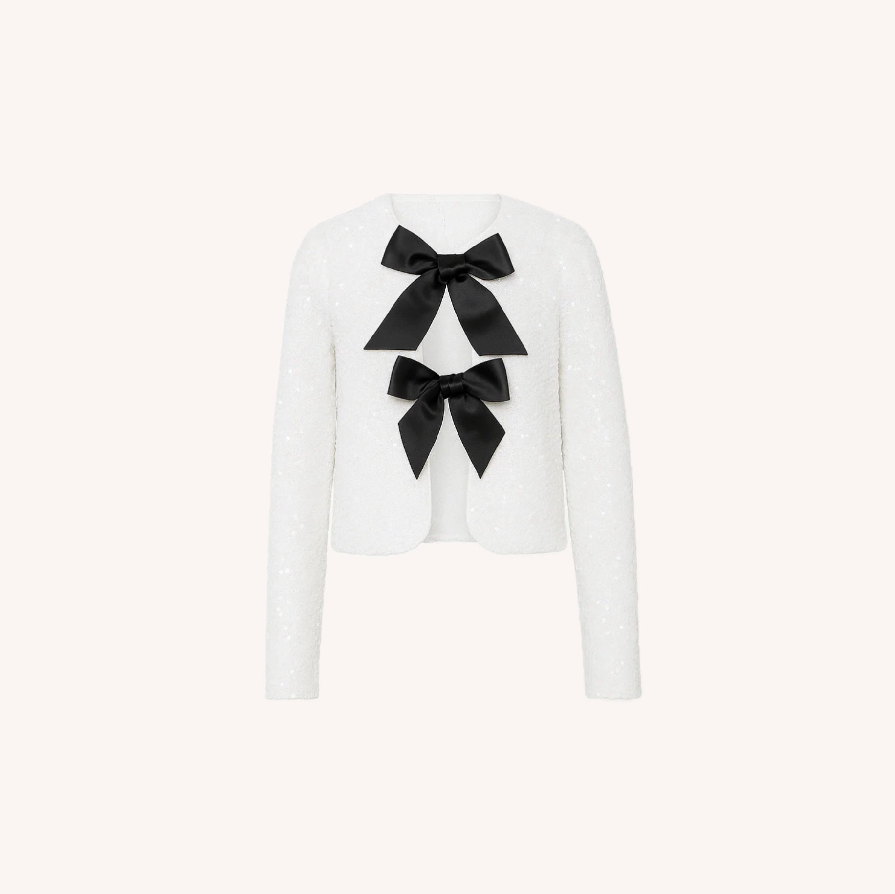 Veste Femme Chic à Nœuds Satinés - Blazer Élégant en Polyester Texturé, Design Ouvert, Idéal pour Soirées et Bureau