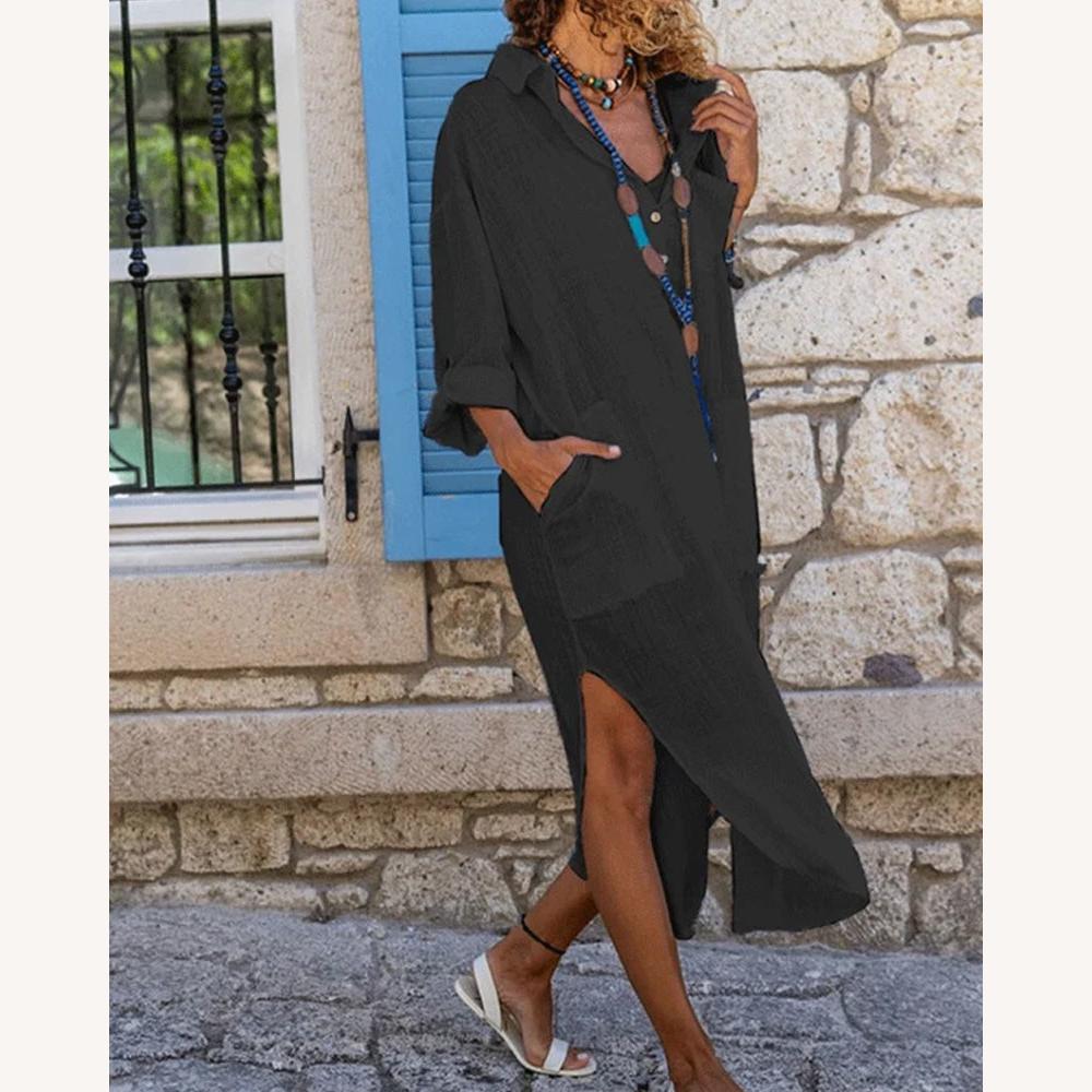 Casual Shirt Dress for Women in Soft Fabric with Pockets - Structured and Elegant Cut