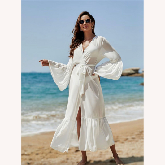 Boho-Chic Cardigan in Light Chiffon with Bell Sleeves – Elegance and Sun Protection for Women