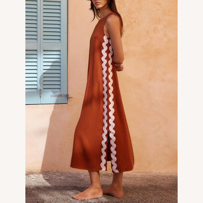 Women's Long Striped Sleeveless Loose Dress with Side Slit – Comfortable and Elegant for Spring and Summer