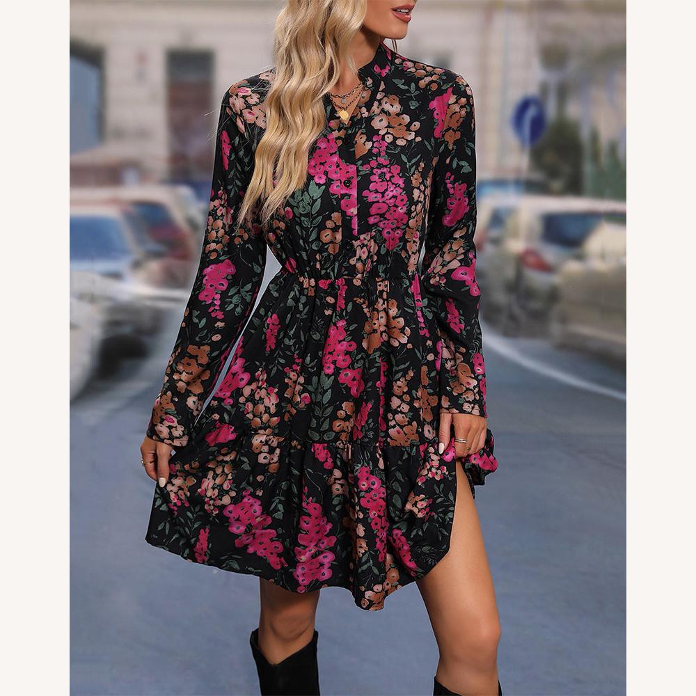 Robe de Soirée Longue Femme Élégante Noire en Tissu Luxueux avec Imprimé Floral pour Événements Formels