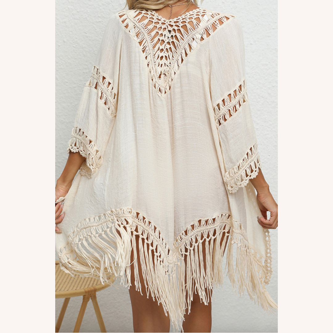 Crochet Beach Cardigan for Women – Lightweight Sun Protection with Tassels and Bohemian Seams