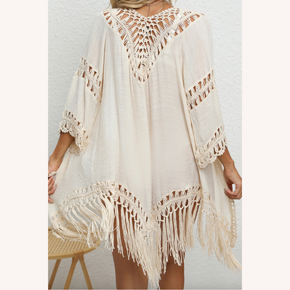 Crochet Beach Cardigan for Women – Lightweight Sun Protection with Tassels and Bohemian Seams