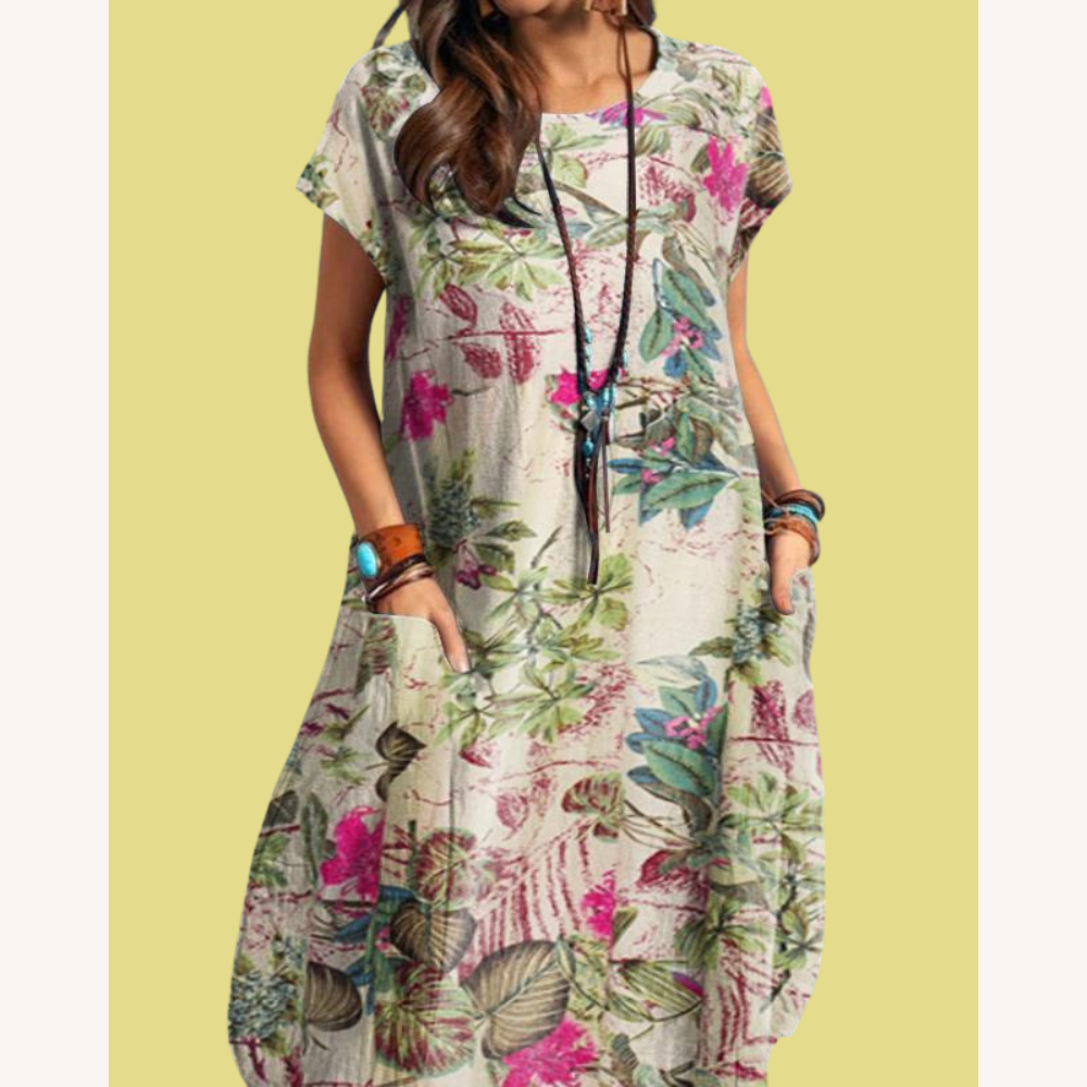 Robe Longue Femme Vintage Florale Confortable – Style Rétro Midi en Coton, Idéale pour Printemps et Été