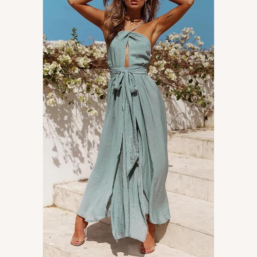 Elegant Backless Evening Dress with Halter Neckline – Long Women's Dress Ibiza Style