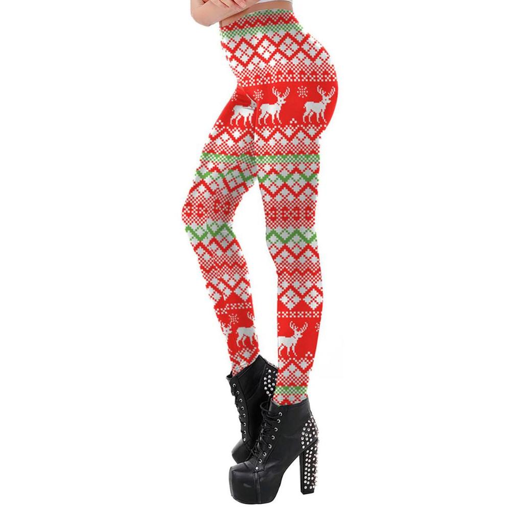 Leggings Femme Confortables de Noël en Rouge – Design Festif et Doux, Tissu Extensible, Tailles S à XL