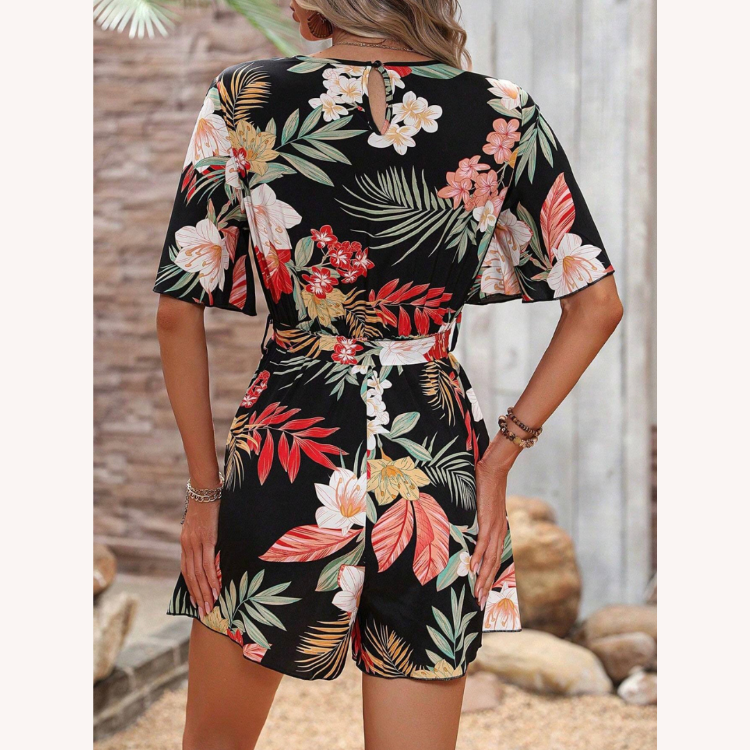 Barboteuse Enveloppante Florale pour Femme – Tissu Rayonne Léger, Ajustement Détendu, Idéale pour l'Été