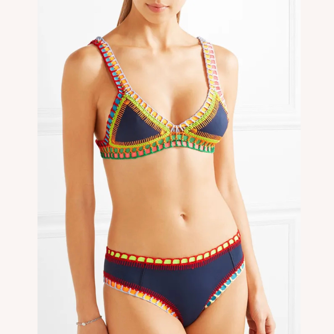 Ensemble de Maillot de Bain Femme en Bikini Triché à la Main – Style Boho Chic, Imprimé Unique en Polyester Premium
