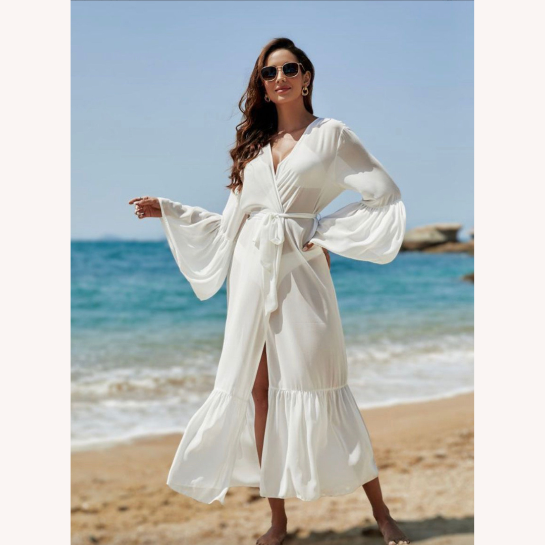 Cardigan Boho-Chic en Mousseline Légère avec Manches de Cloche – Élégance et Protection Solaire pour Femme