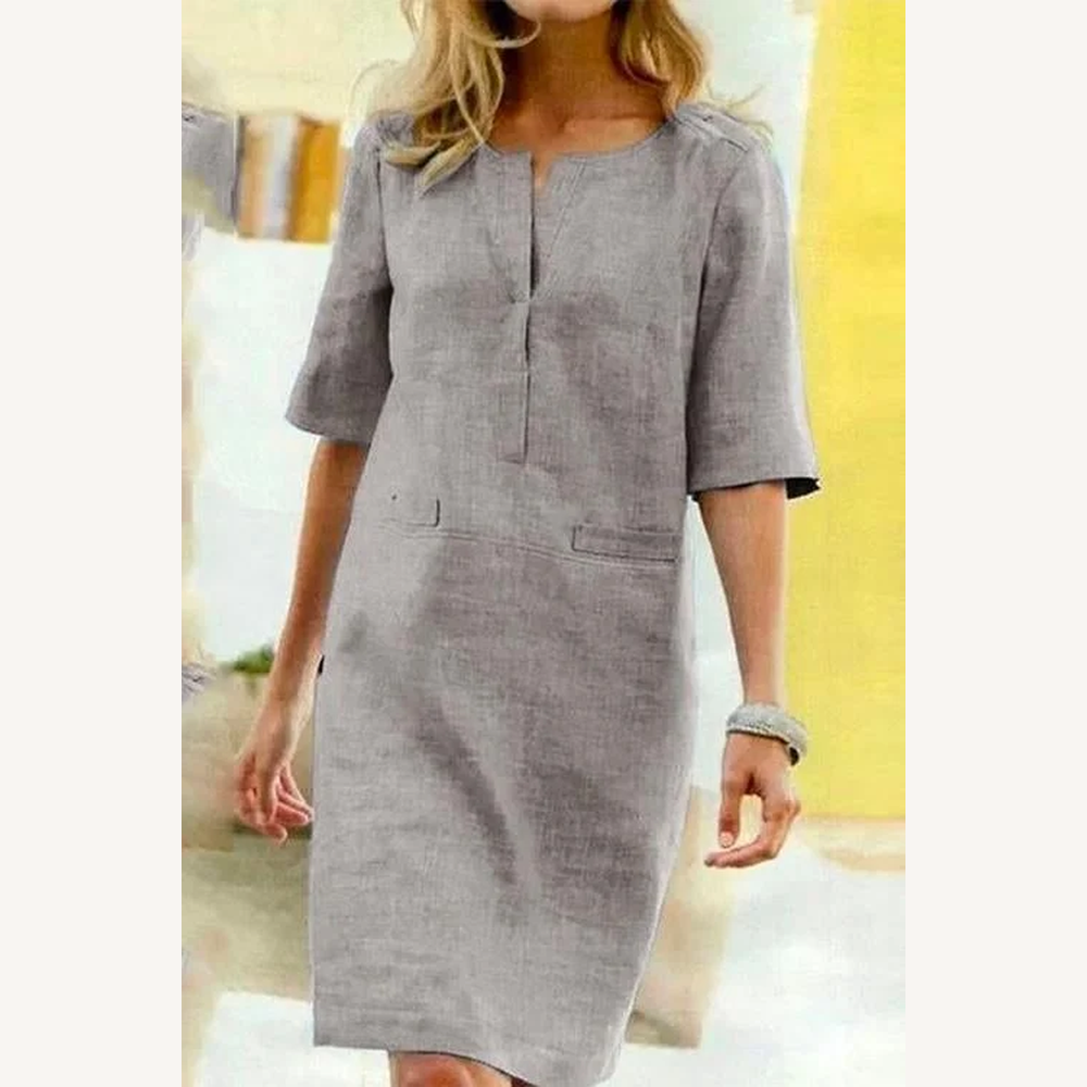 Robe Femme Droite à Manches Courtes en Polyester – Élégante et Confortable pour les Journées Chaudes