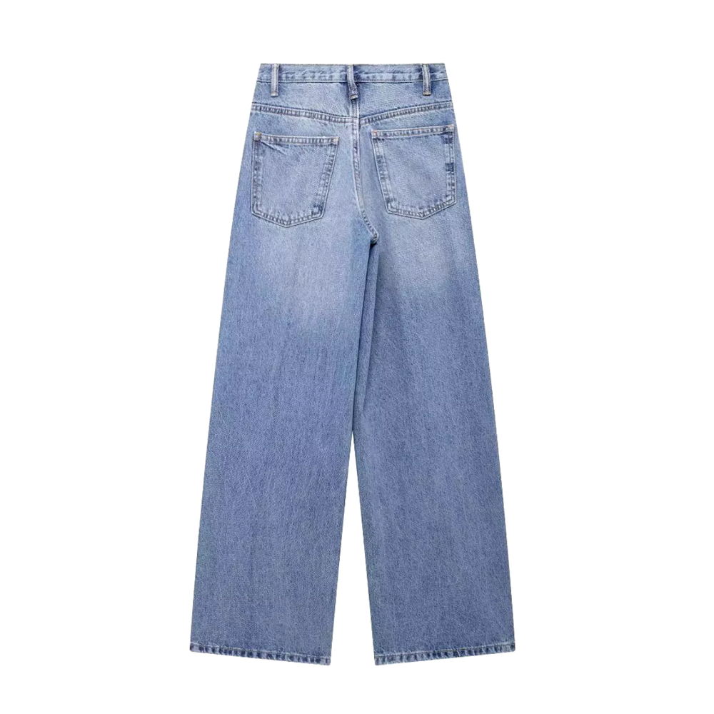 Jeans Femme Baggy Denim Clair Taille Courbée Taille S M L XL