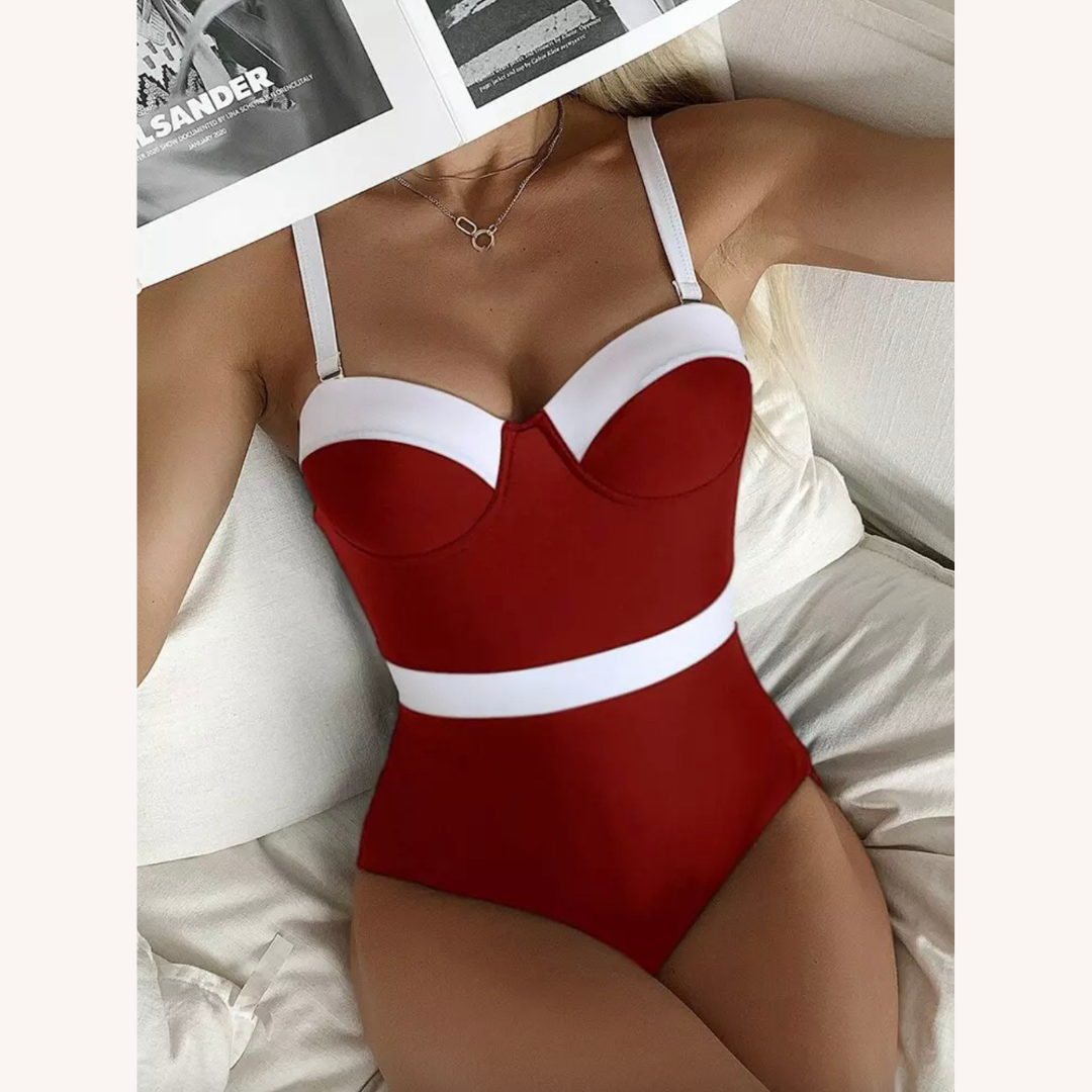 Maillot de Bain Femme 1 Pièce Sans Dossier avec Décolleté en Cœur et Détail de Ceinture – Élégant et Confortable