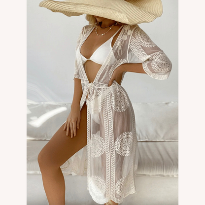 Boho Floral Beach Cover-Up with Long Sleeves in Lightweight Fabric – Loose Fit for Women