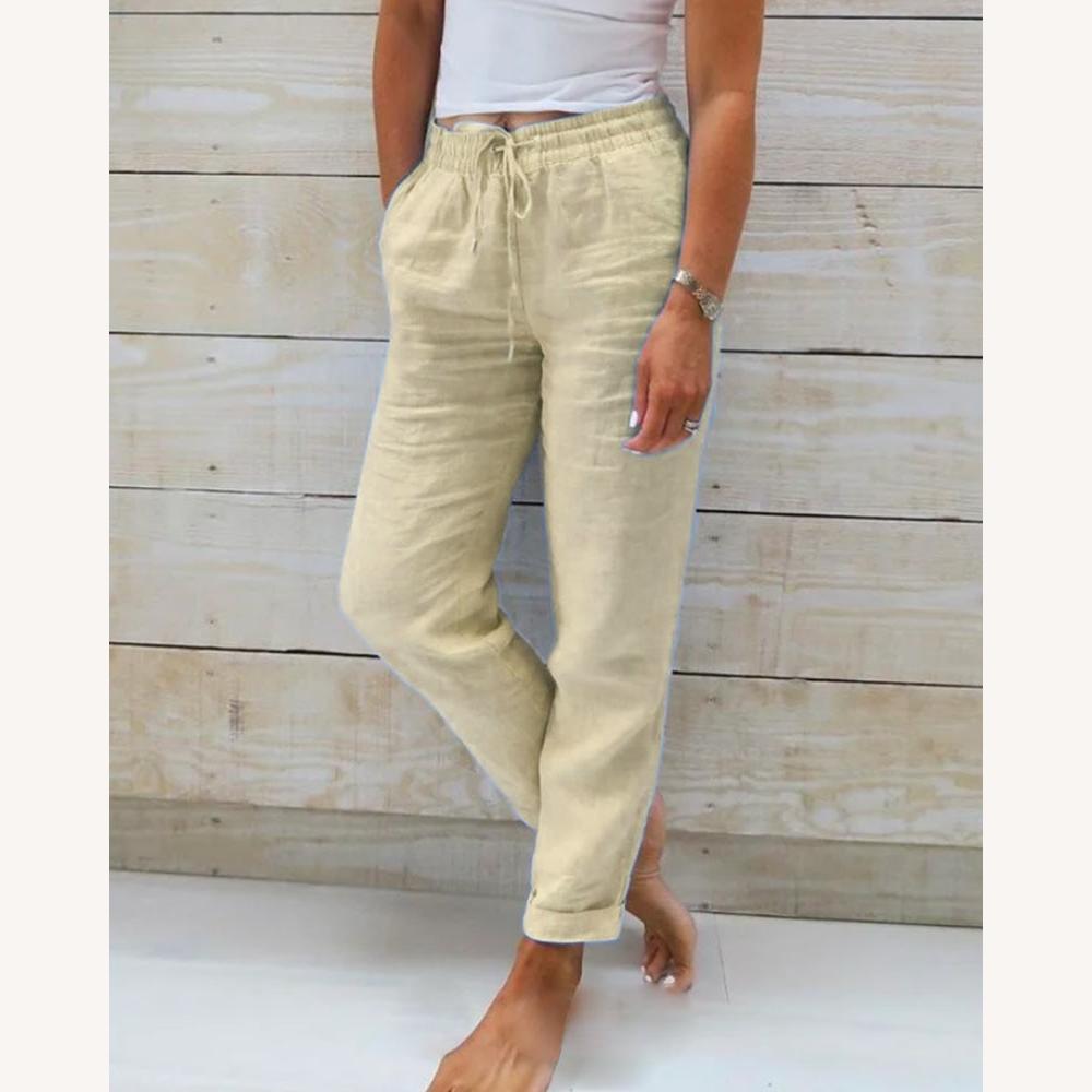 Pantalon Femme Droit Décontracté en Tissu Confortable – Disponible en Bleu, Kaki, Gris, Blanc et Vert