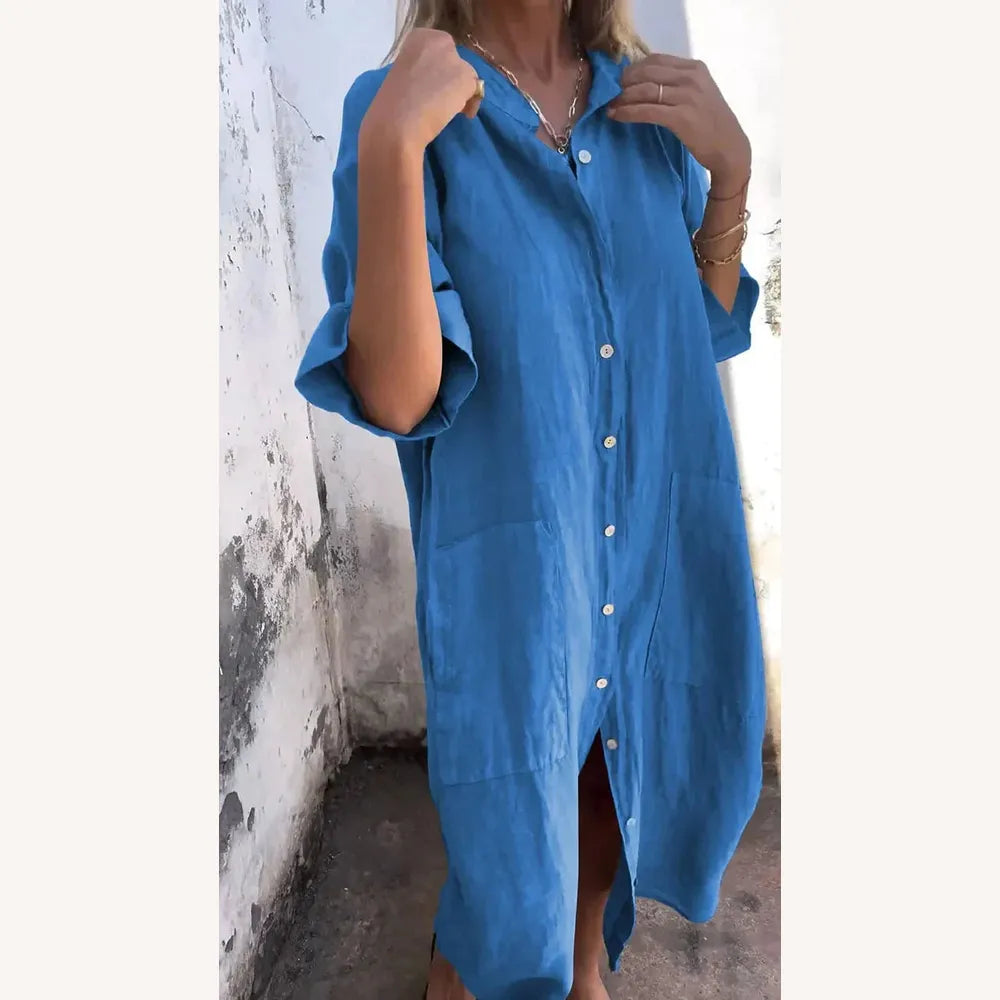 Robe Chemise Longue Femme en Tissu Léger - Élégante et Décontractée pour Toutes Occasions