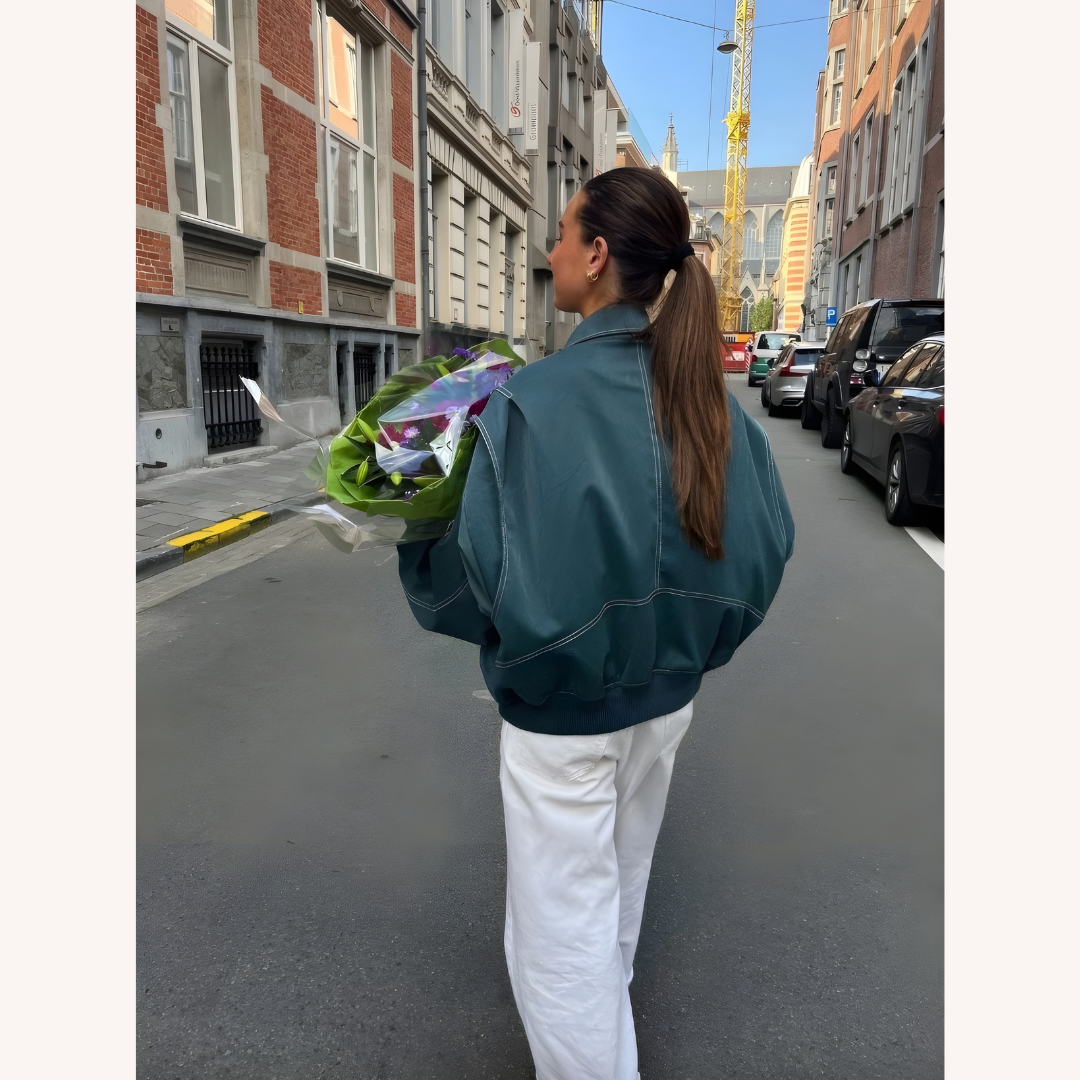 Women's Oversized Bomber Jacket Red Size M Vegan Faux Leather