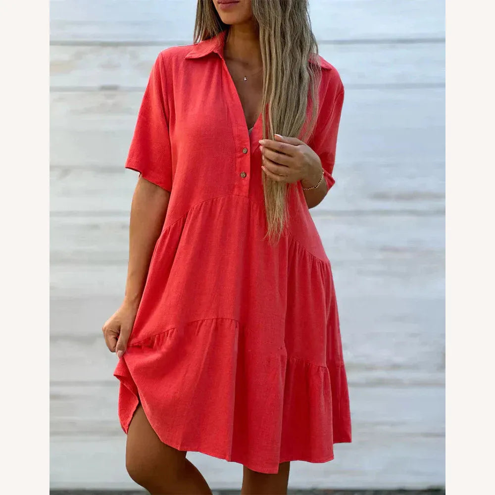 Robe d'Été Femme Chic avec Décolleté en V et Boutons – Robe Longue Légère pour l'Été