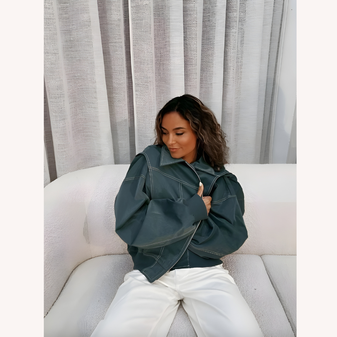 Women's Oversized Bomber Jacket Red Size M Vegan Faux Leather