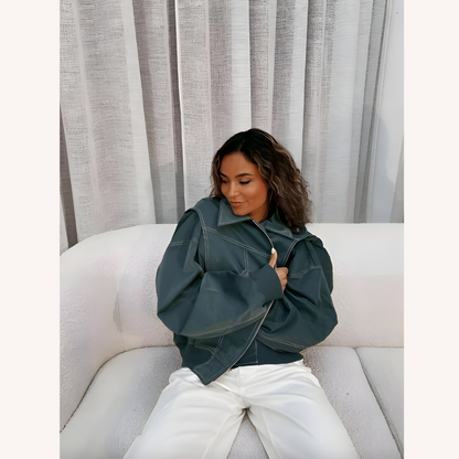 Women's Oversized Bomber Jacket Red Size M Vegan Faux Leather