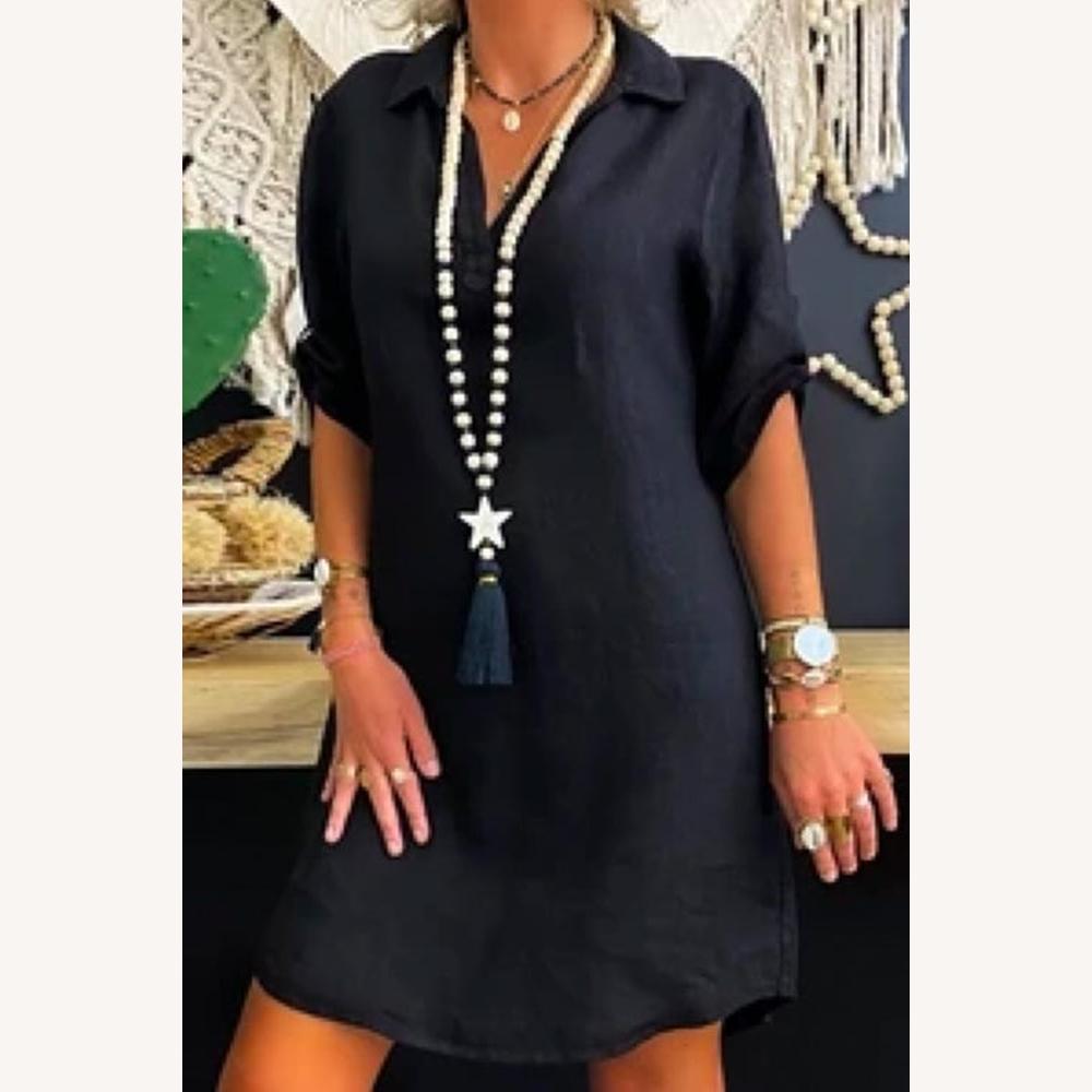 Robe Chemise Femme Longue à Manches Roulées en Coton – Élégante et Polyvalente pour Toutes Occasions