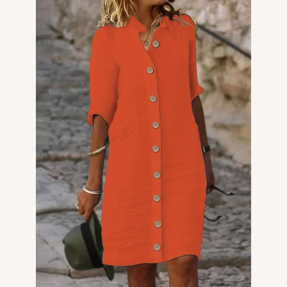 Robe Midi Femme Élégante Boutonnée Chic en Tissu Léger – Style Décontracté et Confort Optimal