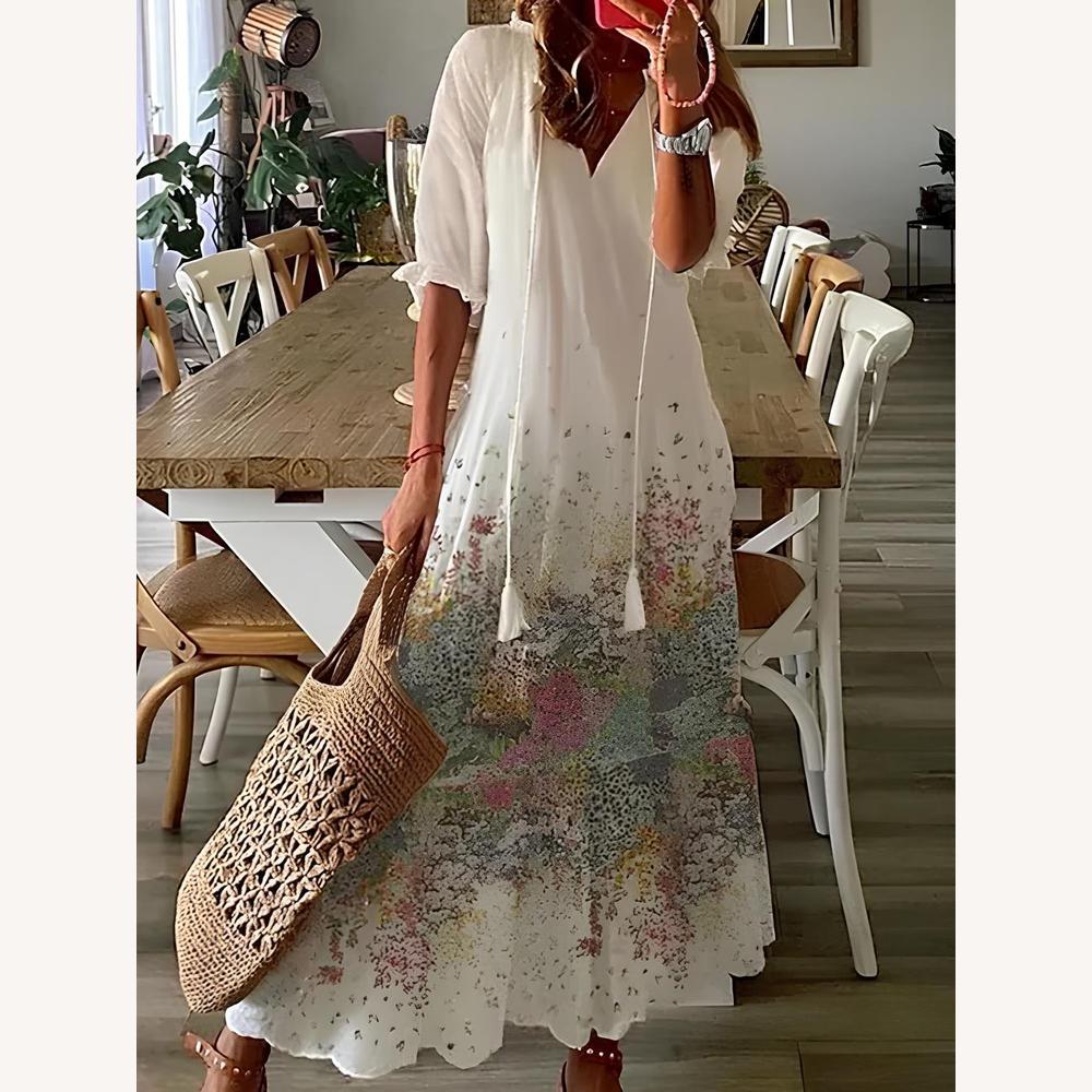 Robe Longue Femme à Manches Longues avec Volants – Élégante et Confortable, Idéale pour Soirées et Occasions Spéciales