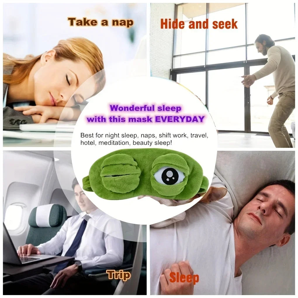 3D Frog Sleep Mask - Soft Cartoon Eye Shade for Travel and Office Use