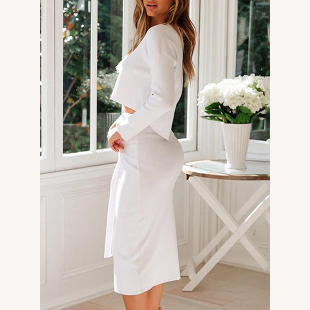 Elegant Women's Suit Set with Long Sleeve Crop Top and High Waist Skirt – Chic and Comfortable