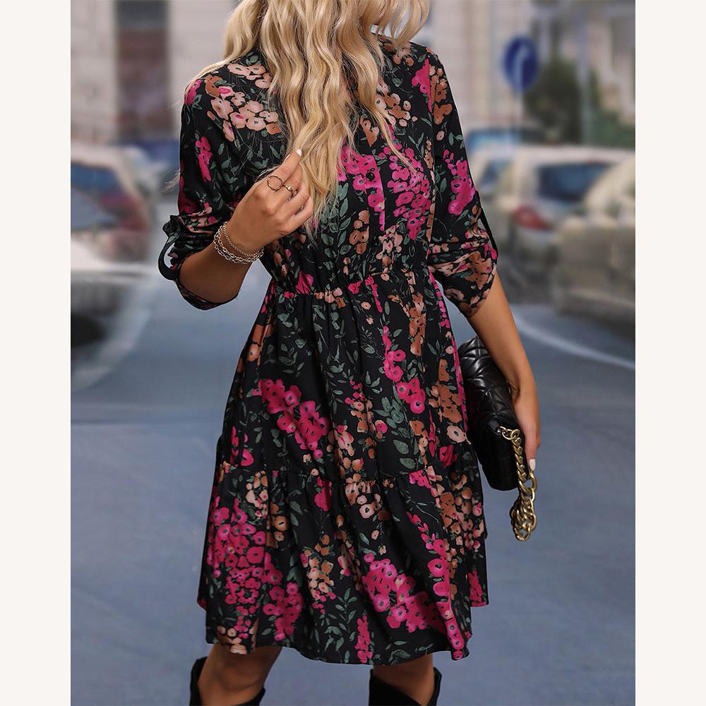 Robe de Soirée Longue Femme Élégante Noire en Tissu Luxueux avec Imprimé Floral pour Événements Formels