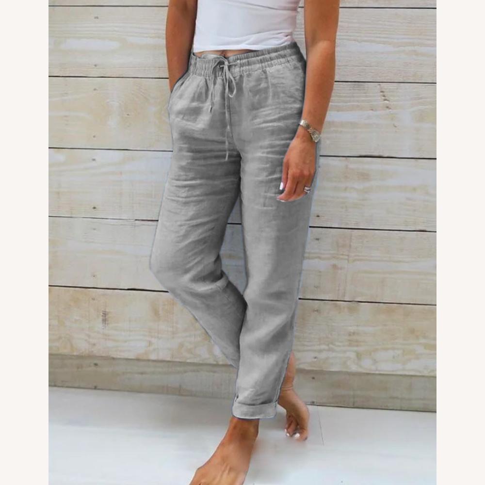 Women's Straight Casual Pants in Comfortable Fabric – Available in Blue, Khaki, Gray, White, and Green