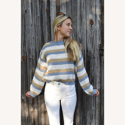 Women's Striped Loose Acrylic and Polyester Sweater – Casual Comfort in Pastel Tones for Everyday Wear