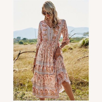 Long Bohemian Fluid and Light Viscose Dress for Women – Airy Elegance for Summer