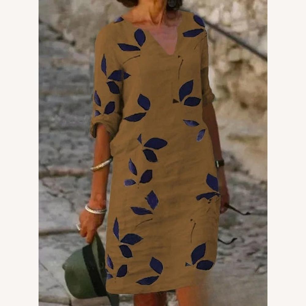 Robe Longue Femme à Demi-Manches Imprimée Fleurie – Élégante et Confortable en Coton
