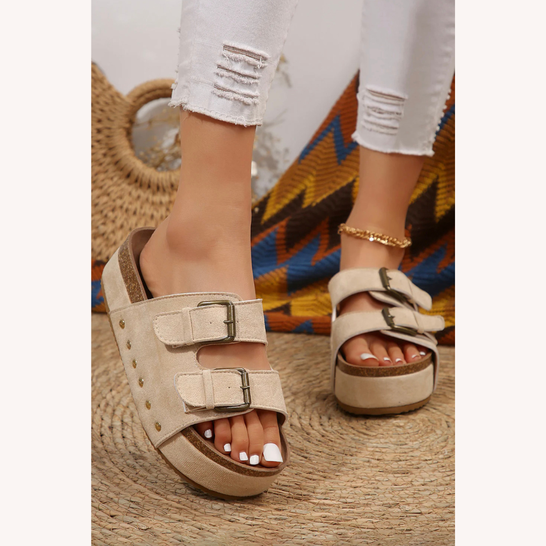 Women's Black Sandals Size 38 Suede with Adjustable Buckles