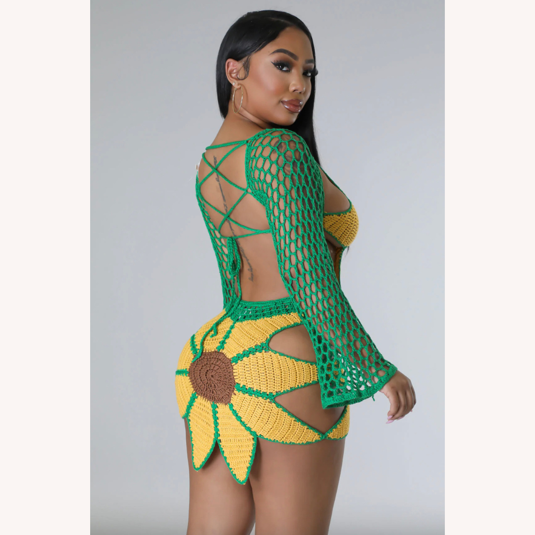 Maillot de Bain Femme 1 Pièce à Tournesol Fait Main – Élégance Artisanale et Confort pour Plage