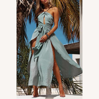 Elegant Backless Evening Dress with Halter Neckline – Long Women's Dress Ibiza Style