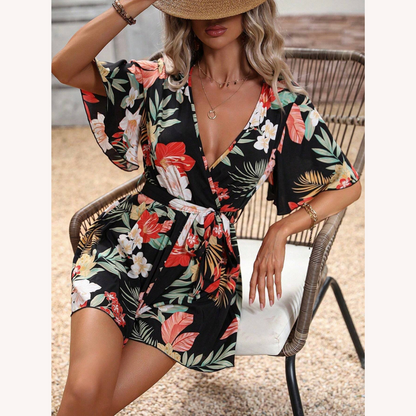 Floral Wrap Romper for Women – Lightweight Rayon Fabric, Relaxed Fit, Ideal for Summer
