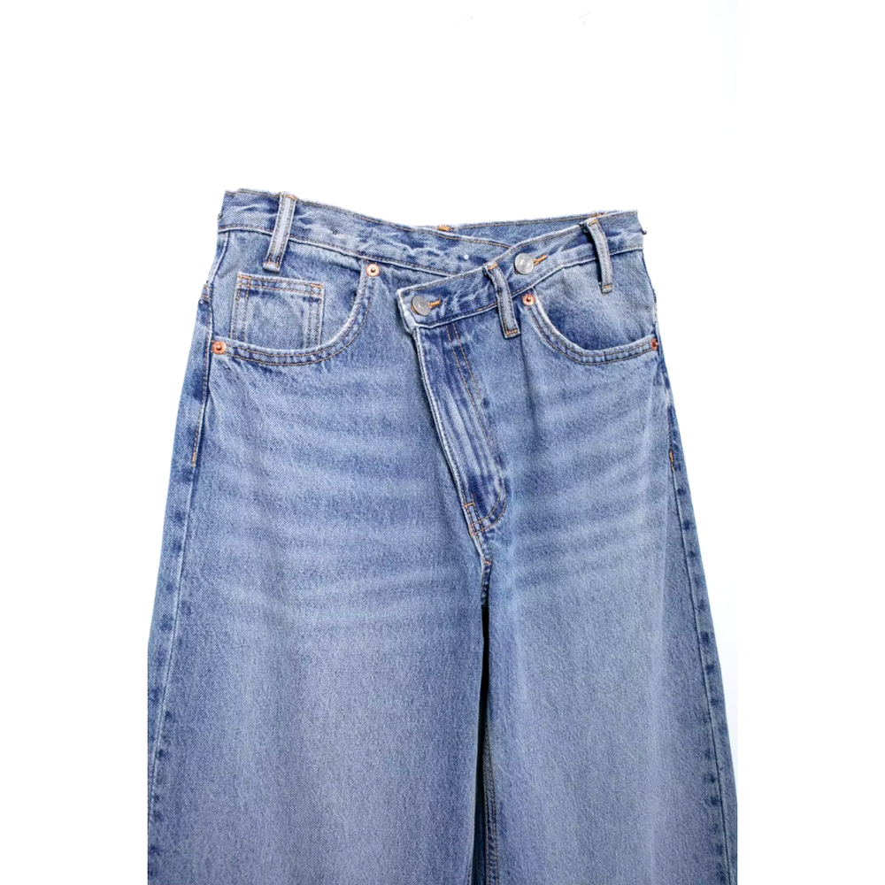 Women's Light Denim Baggy Jeans Curved Waist Size S M L XL