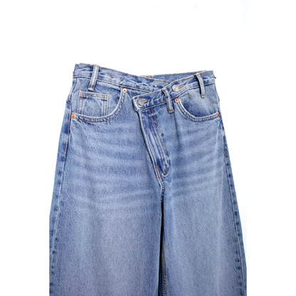 Women's Light Denim Baggy Jeans Curved Waist Size S M L XL