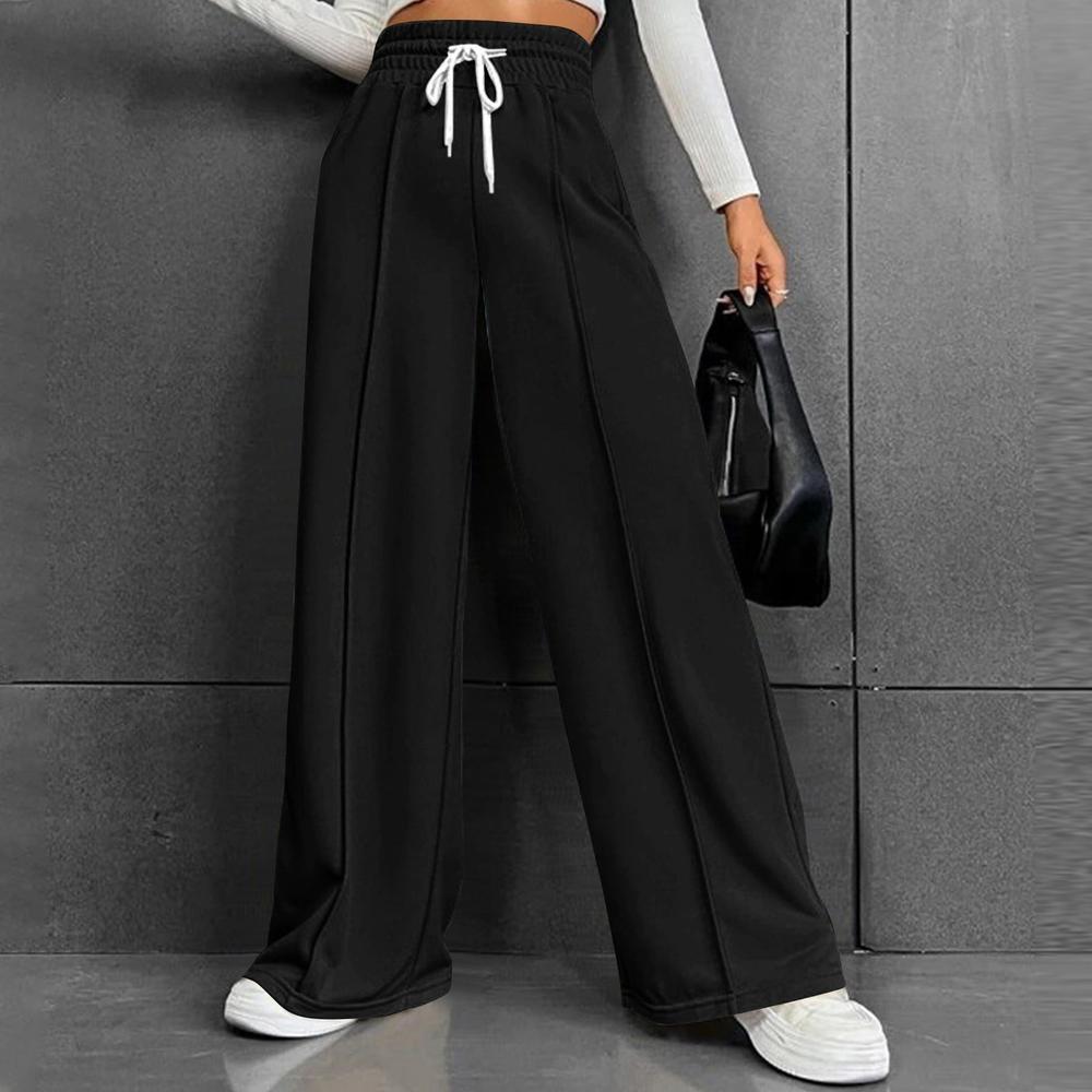 Pantalon de Jogging Femme Taille Haute en Polyester – Coupe Large et Décontractée pour un Style Tendance