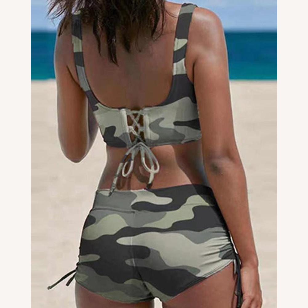 Bikini Femme avec Bretelles Ajustables et Décolleté en V – Maillot de Bain Élégant en Chinlon, Plusieurs Motifs Disponibles